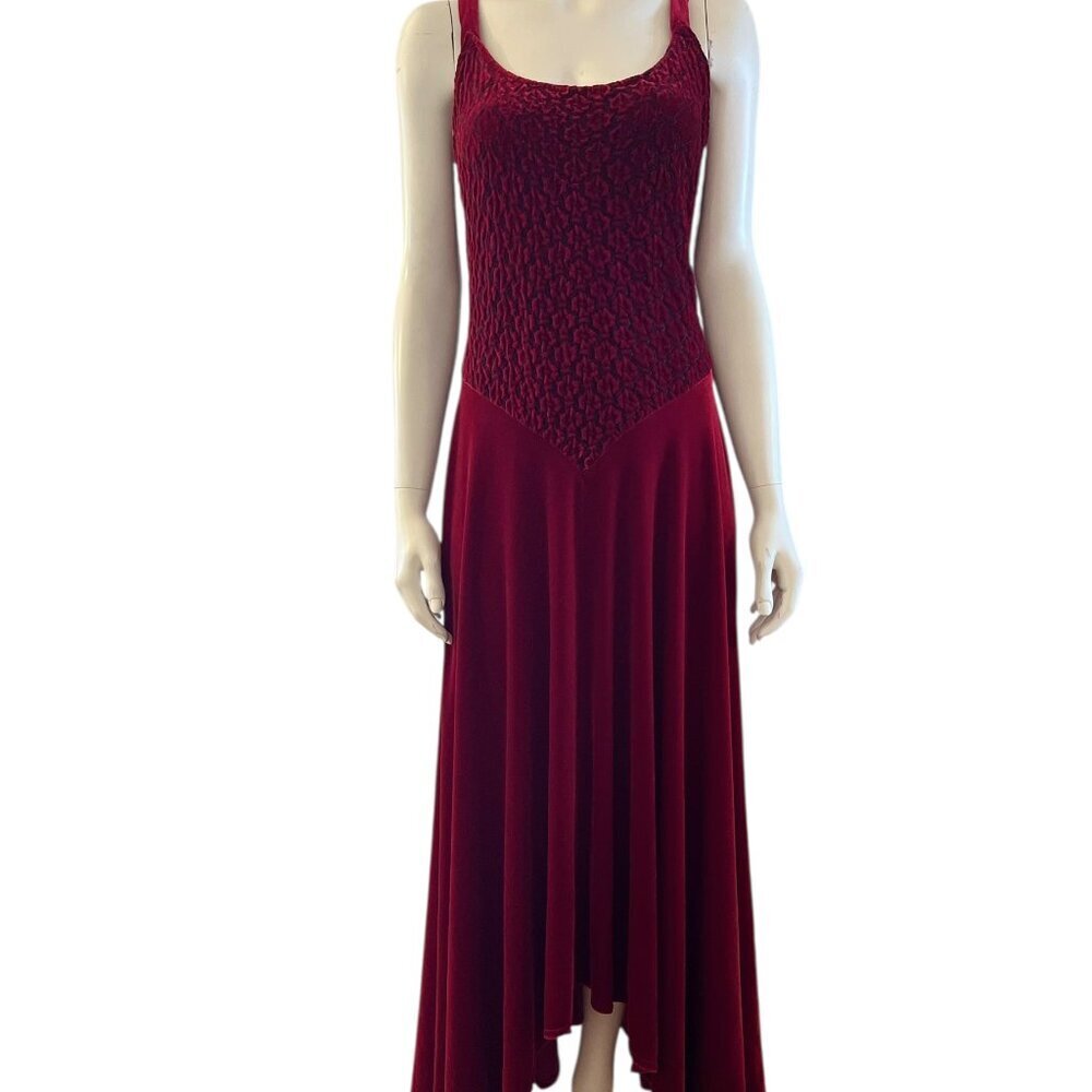 Bruno Duluc Woman's Red Velvet/Velour Quilted Ballet-Core Maxi Dress Sz Lr